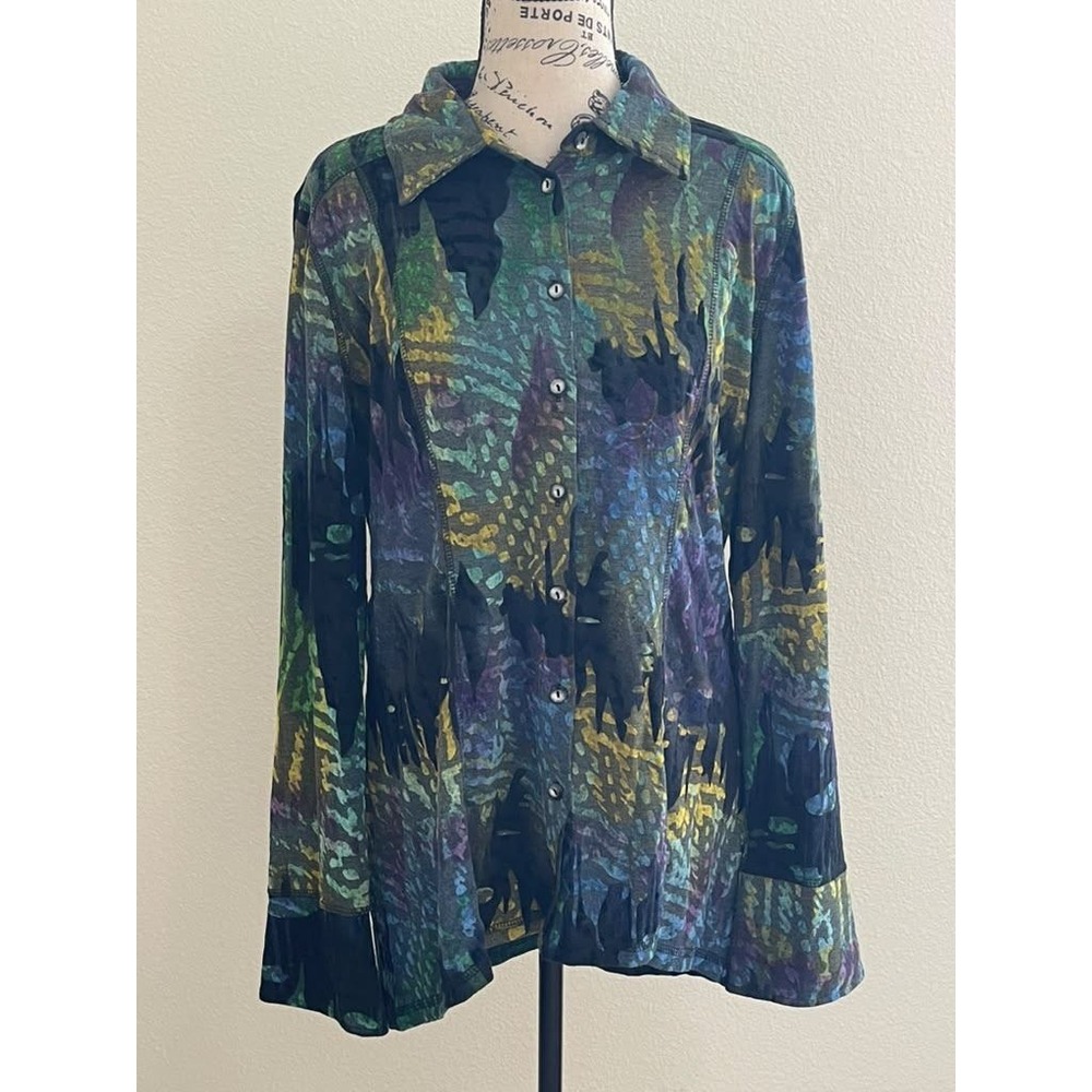 Sno Skins Womens XL Burnout Button Tunic Top Eclectic Artsy Earthy Boho Comfy